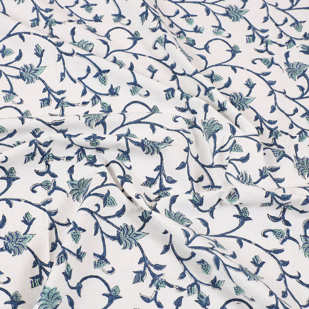 Blue - Pure Cotton Single Sanganeri Print Bed Cover 49