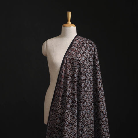 Black - Hand Block Ajrakh Print Natural Dyed Pure Mul Cotton Fabric 07