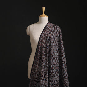 Black - Hand Block Ajrakh Print Natural Dyed Pure Mul Cotton Fabric 07
