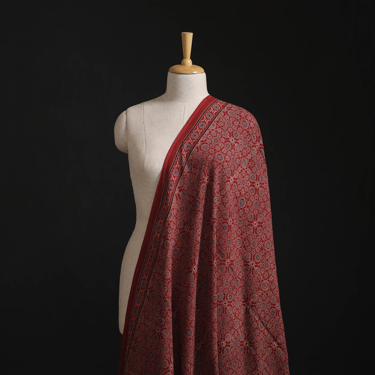 Red - Hand Block Ajrakh Print Natural Dyed Pure Mul Cotton Fabric 08