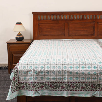 Green - Pure Cotton Single Sanganeri Print Bed Cover 50