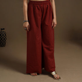 Flared Cotton Maroon Jacquard Kurta with Palazzo Set