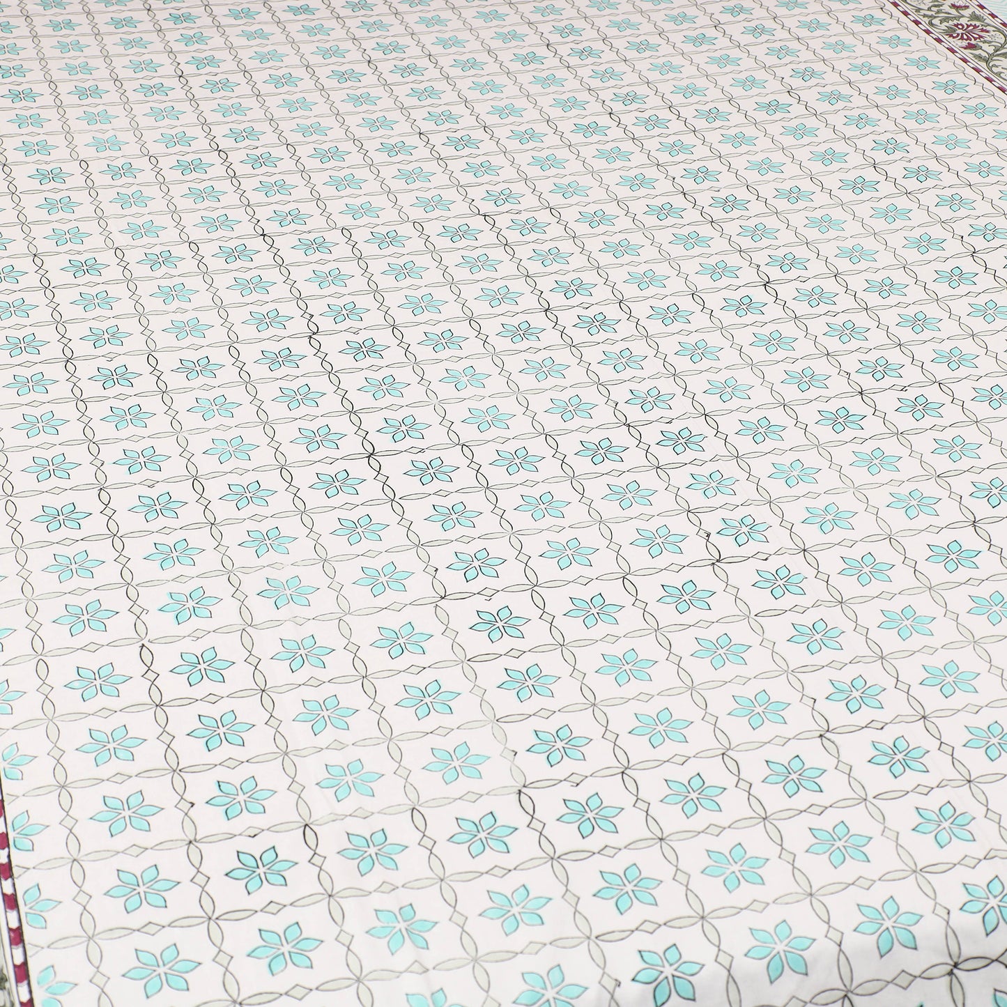 Green - Pure Cotton Single Sanganeri Print Bed Cover 50