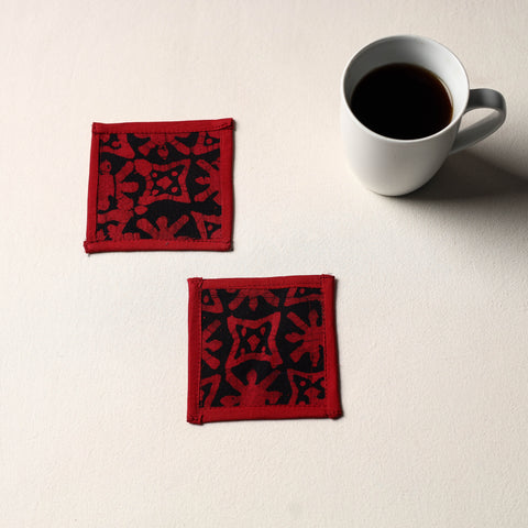 Red Handmade Cotton Coasters (Set of 2)