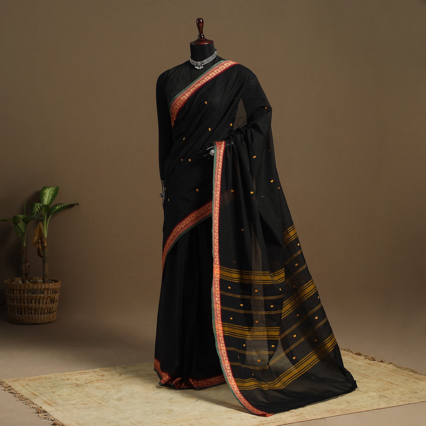 Black Kandangi Chettinad Cotton Saree with Border