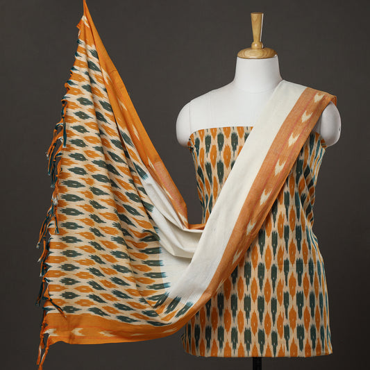 Multicolor - 3pc Pochampally Ikat Weave Handloom Cotton Suit Material Set 02