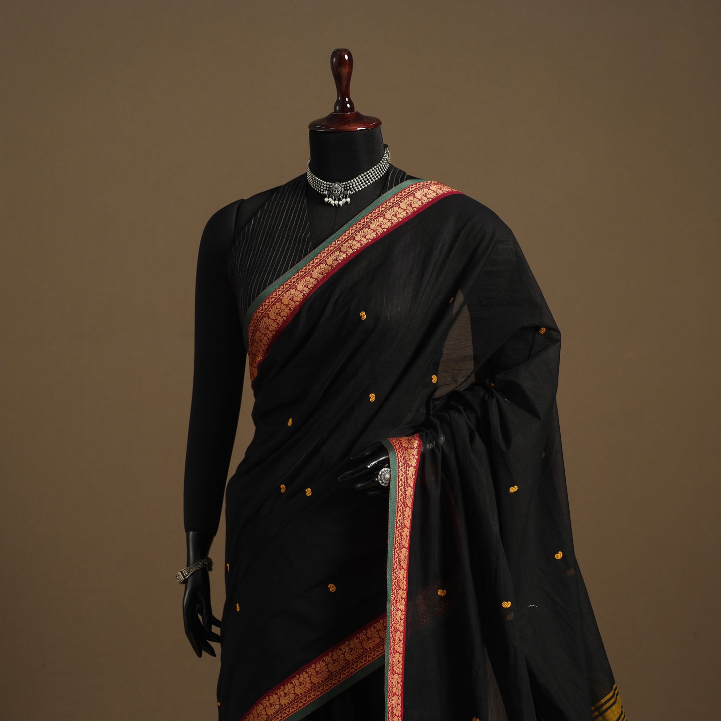 Black Kandangi Chettinad Cotton Saree with Border