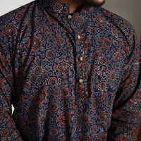 Blue - Ajrakh Block Printed Cotton Men Long Kurta