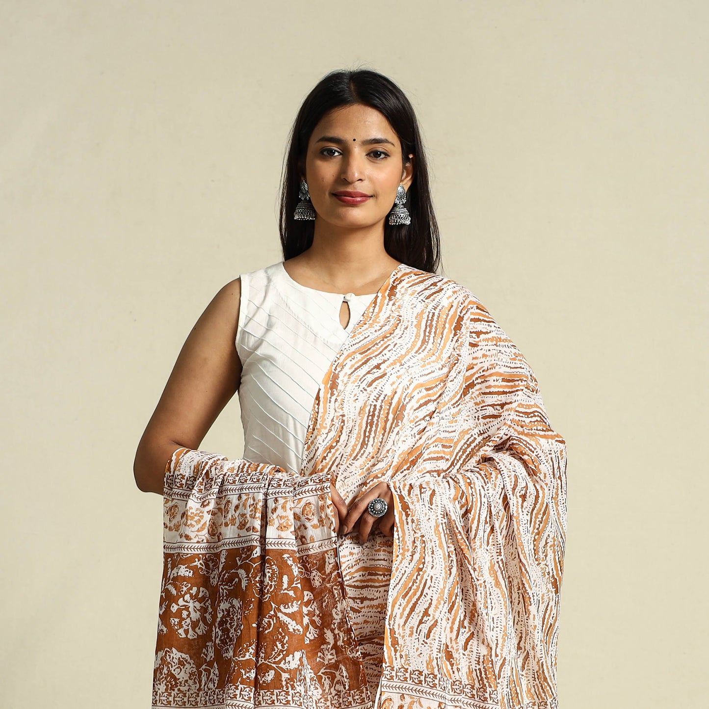  Brown Cotton Jaipur Printed Dupatta 