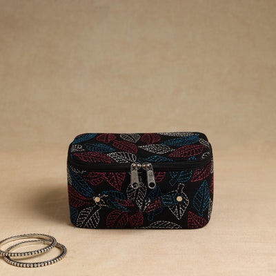 Black - Bengal Kantha Work Handcrafted Jewelry Box with Mirror 05