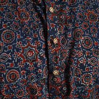 Blue - Ajrakh Block Printed Cotton Men Long Kurta