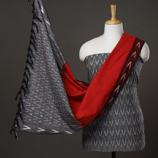 Grey - 3pc Pochampally Ikat Weave Handloom Cotton Suit Material Set 05