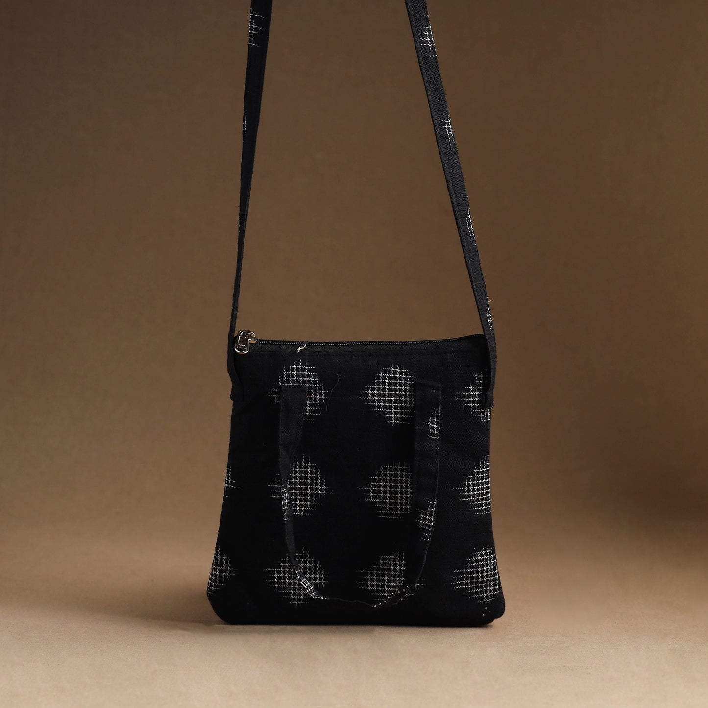 Black - Handmade Quilted Cotton Sling Bag 13