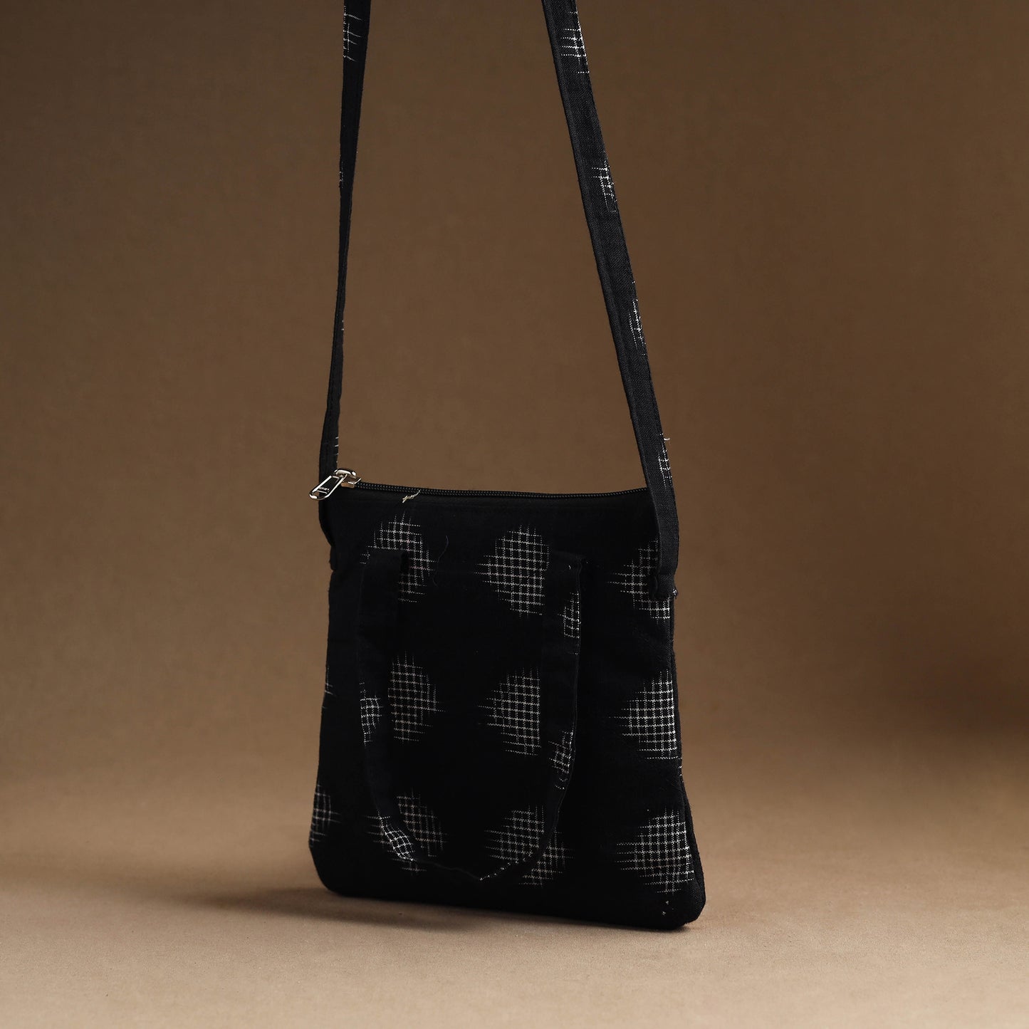 Black - Handmade Quilted Cotton Sling Bag 13