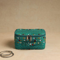 Green - Bengal Kantha Work Handcrafted Jewelry Box with Mirror 06