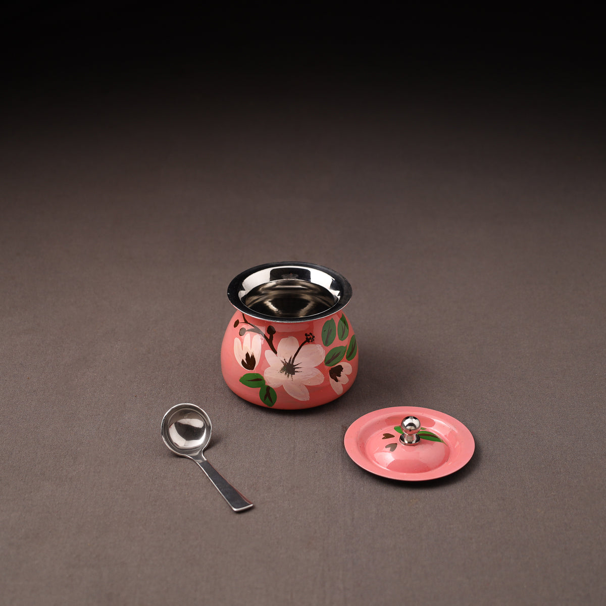 Floral Handpainted Enamelware Stainless Steel Ghee Pot 49