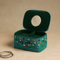 Green - Bengal Kantha Work Handcrafted Jewelry Box with Mirror 06