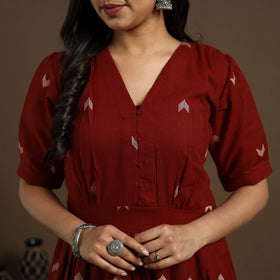 Flared Cotton Maroon Jacquard Kurta with Palazzo Set