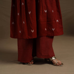 Flared Cotton Maroon Jacquard Kurta with Palazzo Set