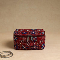 Red - Bengal Kantha Work Handcrafted Jewelry Box with Mirror 08