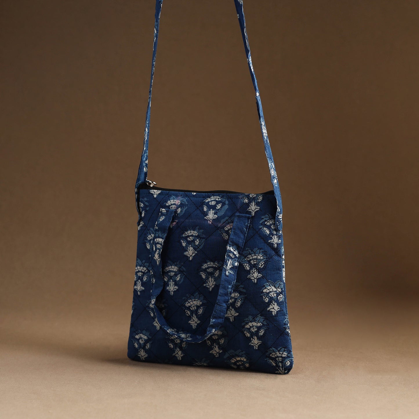 Blue - Handmade Quilted Cotton Sling Bag 15