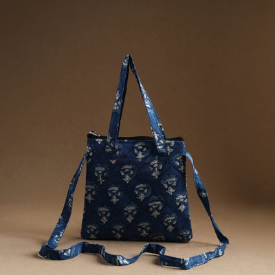 Blue - Handmade Quilted Cotton Sling Bag 15