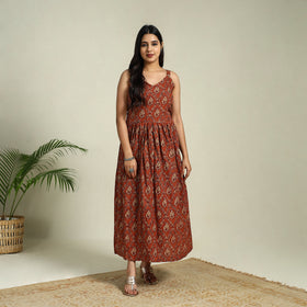 Buy Red Hand Block Print Cotton Flared Ajrakh Dress