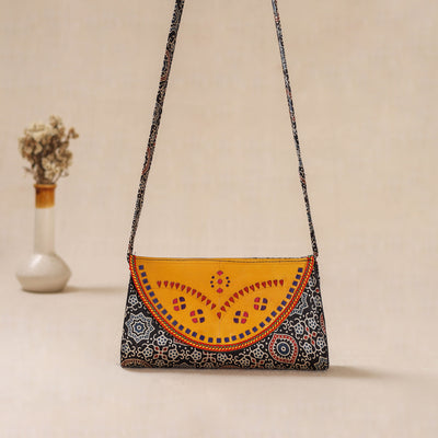 Traditional Kutch Mashru Silk Leather Flap Sling Bag 31