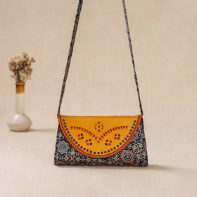 Traditional Kutch Mashru Silk Leather Flap Sling Bag 31