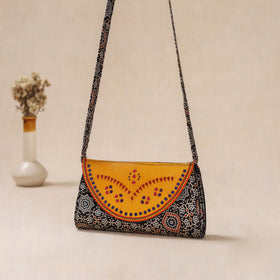 Traditional Kutch Mashru Silk Leather Flap Sling Bag 31