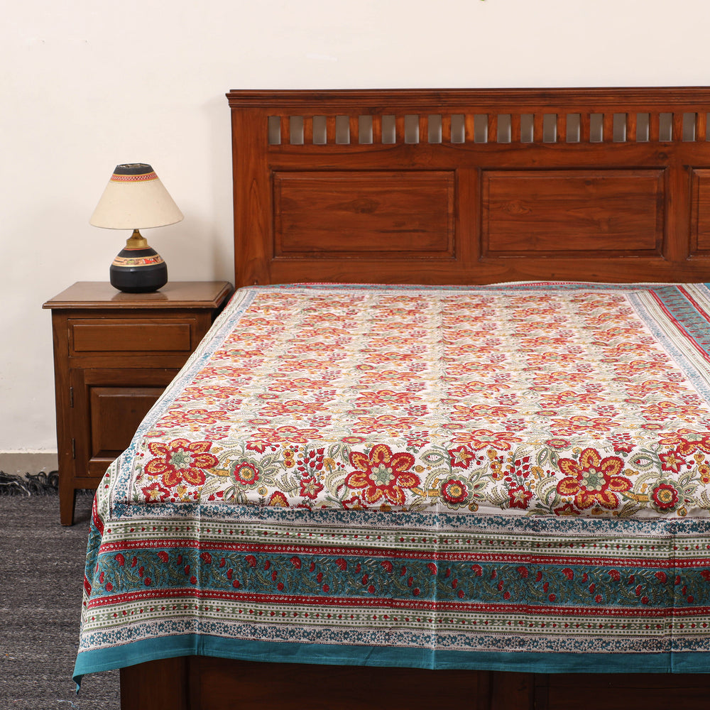 Multicolor - Pure Cotton Single Sanganeri Print Bed Cover 53