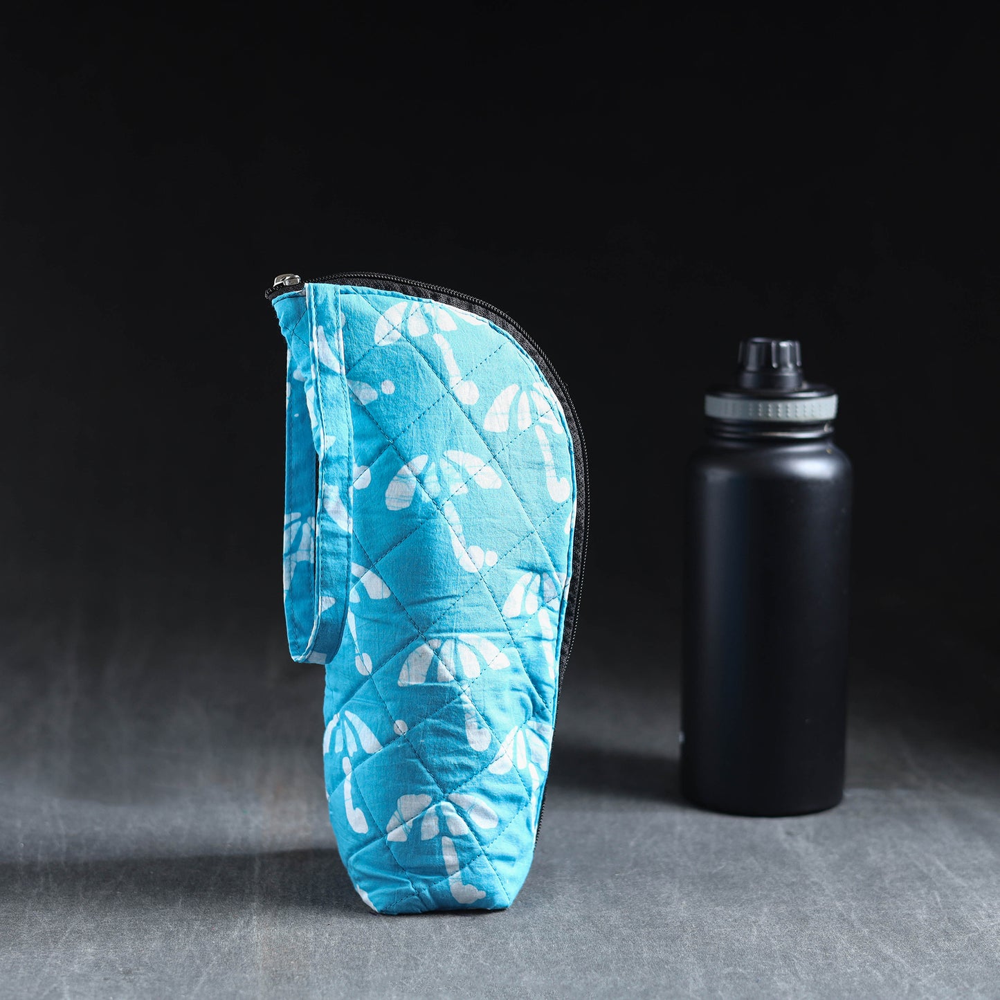 Blue Handmade Cotton 1L Water Bottle Cover