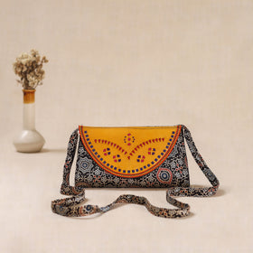 Traditional Kutch Mashru Silk Leather Flap Sling Bag 31