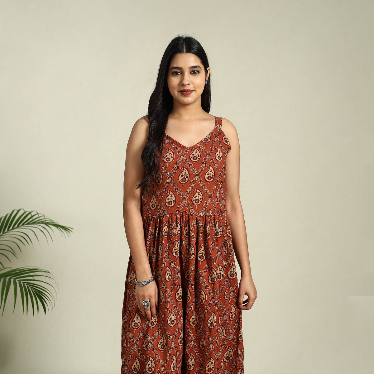 Buy Red Hand Block Print Cotton Flared Ajrakh Dress