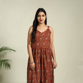 Buy Red Hand Block Print Cotton Flared Ajrakh Dress