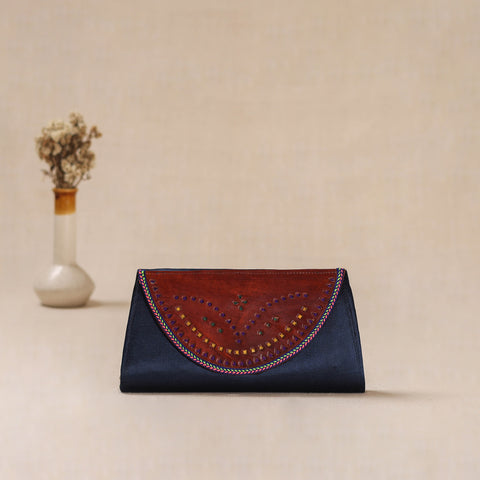 Traditional Kutch Mashru Silk Leather Flap Clutch / Wallet 01