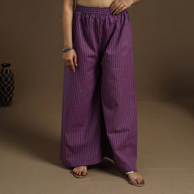  Cotton Purple Flared Jacquard Palazzo