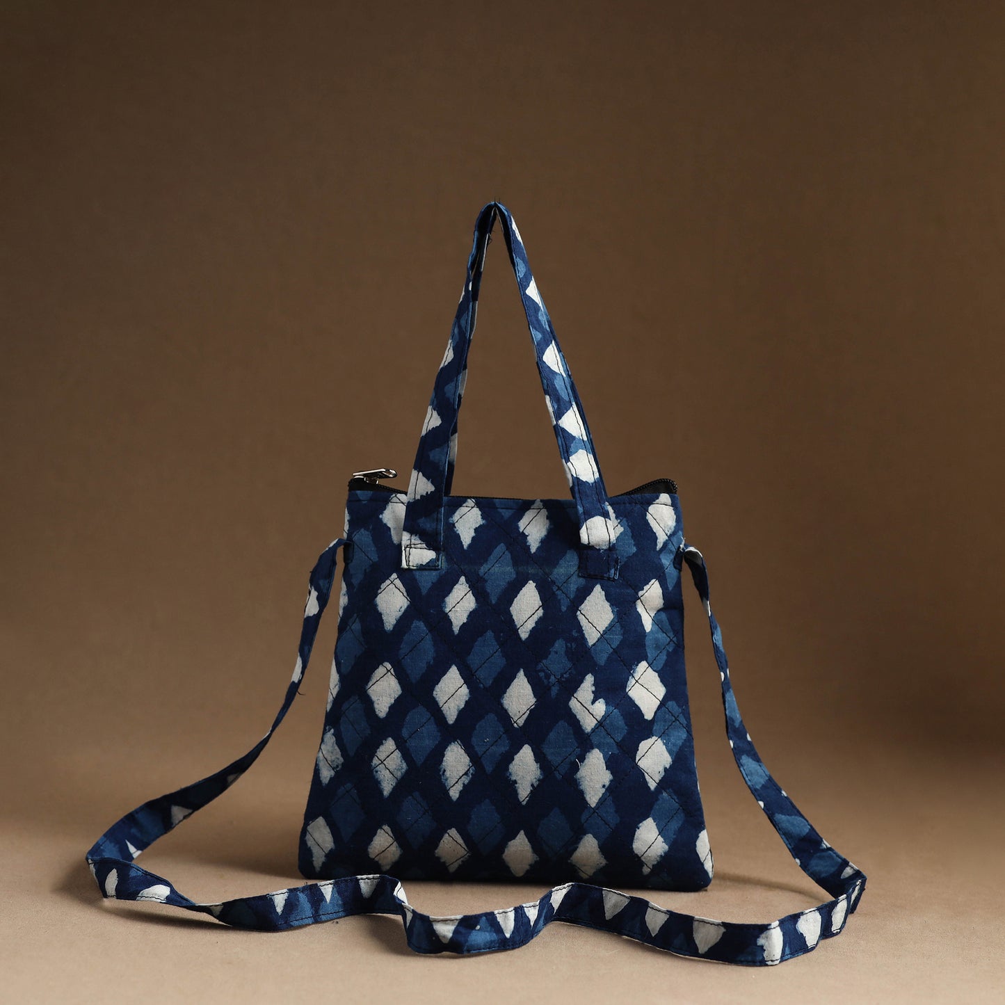 Blue - Handmade Quilted Cotton Sling Bag 18