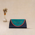 Blue - Traditional Kutch Mashru Silk Leather Flap Clutch / Wallet 02