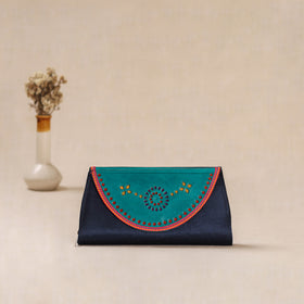 Blue - Traditional Kutch Mashru Silk Leather Flap Clutch / Wallet 02