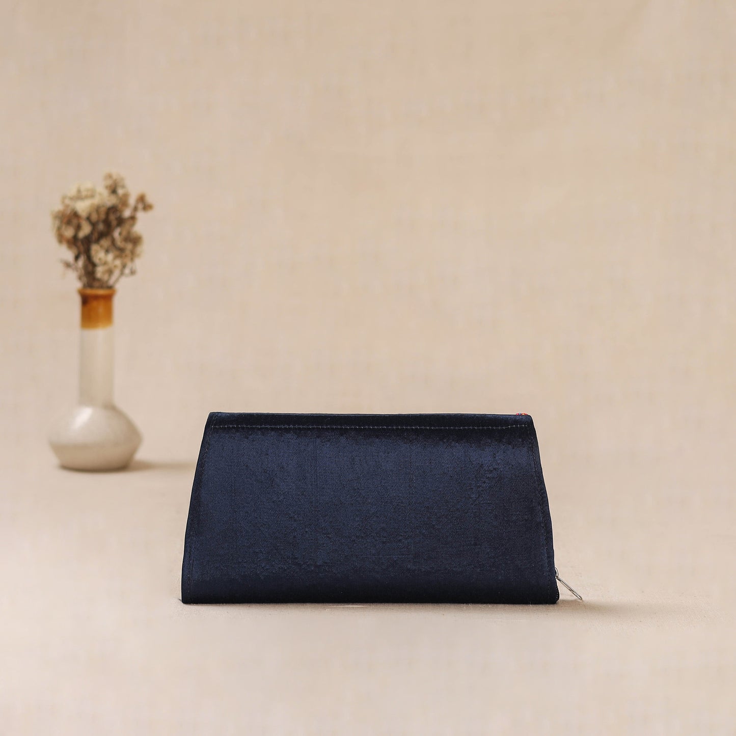 Blue - Traditional Kutch Mashru Silk Leather Flap Clutch / Wallet 02