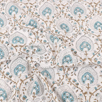 White - Pure Cotton Single Sanganeri Print Bed Cover 54