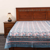 Blue - Pure Cotton Single Sanganeri Print Bed Cover 55