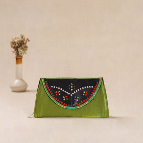 Traditional Kutch Mashru Silk Leather Flap Clutch / Wallet 03