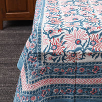 Blue - Pure Cotton Single Sanganeri Print Bed Cover 55