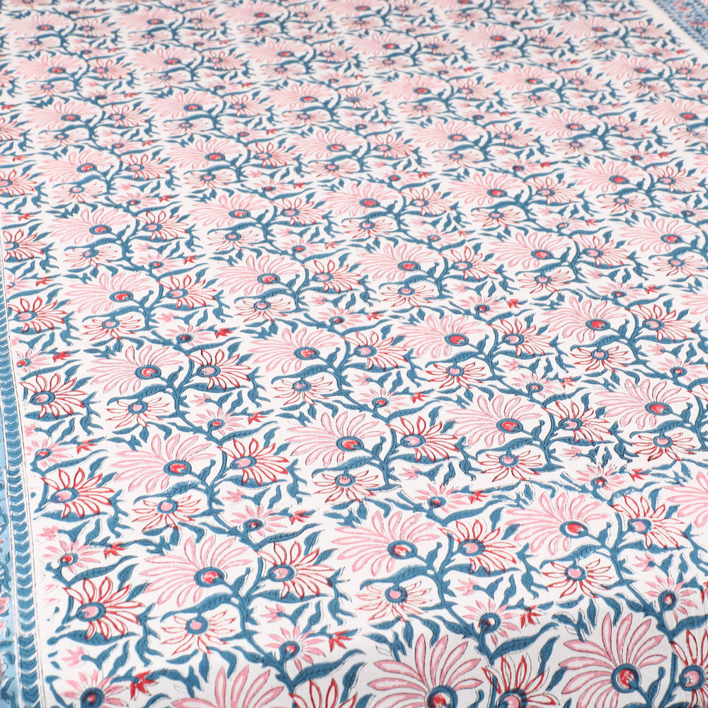 Blue - Pure Cotton Single Sanganeri Print Bed Cover 55