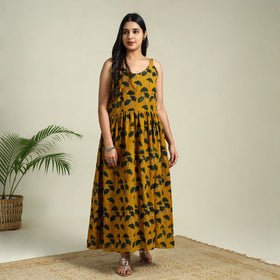 Buy Yellow Hand Block Print Cotton Flared Ajrakh Dress