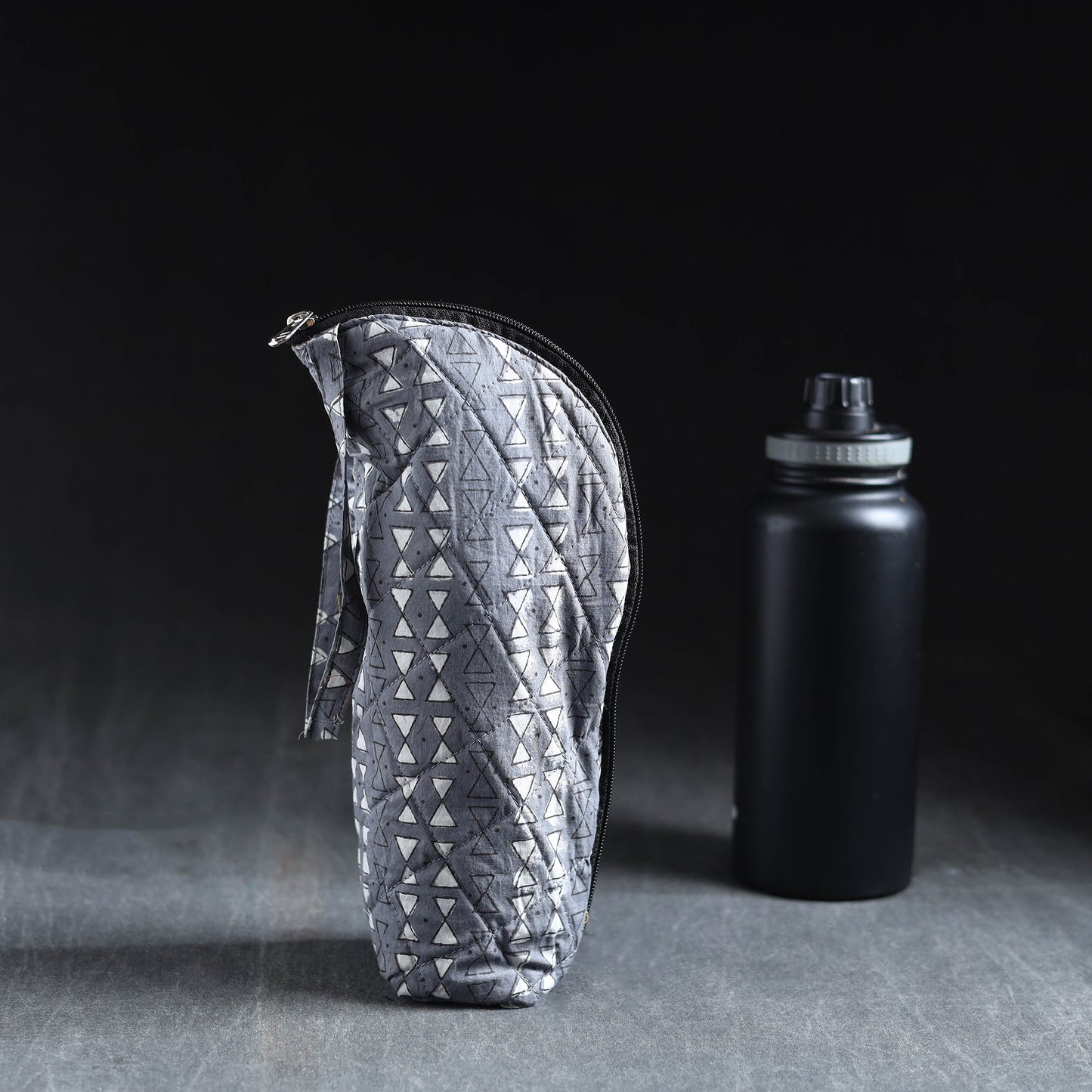 Grey Handmade Cotton 1L Water Bottle Cover