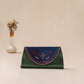 Traditional Kutch Mashru Silk Leather Flap Clutch / Wallet 05