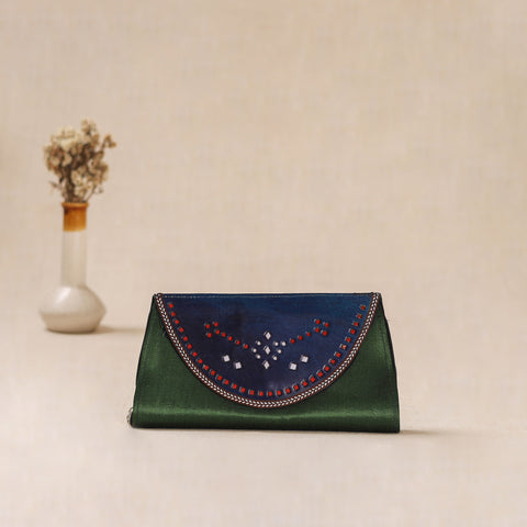 Traditional Kutch Mashru Silk Leather Flap Clutch / Wallet 05